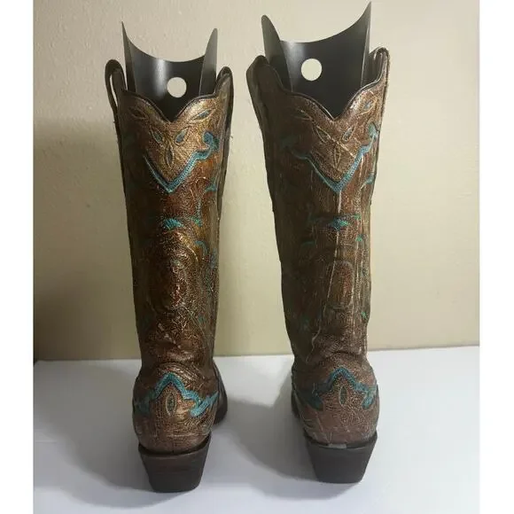 EUC Corral Boots Women's Tan Turquoise Snip Toe Western Cowboy Boots - Size 6M - Picture 3 of 8